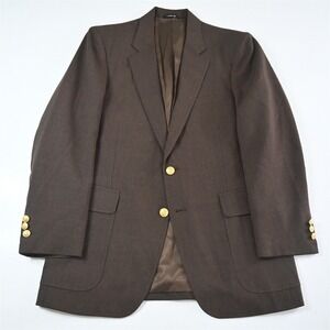 Vtg Mens 40R Brown Wool Hopsack Gold Button Mens Blazer Suit Jacket Sport Coat